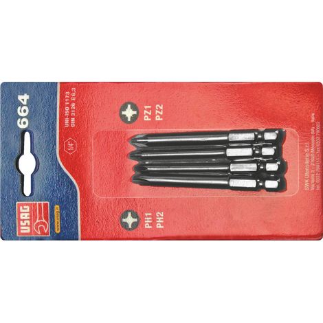 USAG 664 S4/75 Set 4 Inserti Avvitatore 1/4 PH PZ 75mm Blister Professionale (1/3)