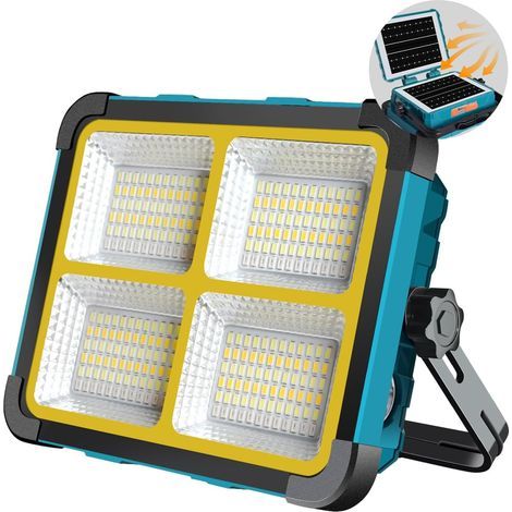 Wiederaufladbarer LED-Flutlichtstrahler, Dual-Solarpanel, 12000-mAh-Akku, 5 Lichtmodi, IP66 wasserdicht, geeignet für Baustellen und Camping (1/5)