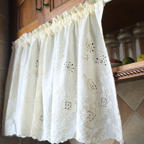 Rideaux bohèmes à motifs floraux en coton brodé, rideaux de café à plusieurs niveaux en dentelle, rideaux de cuisine (1/4)