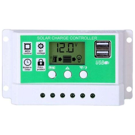 30A Contrôleur de Charge Régulateur Panneau Solaire pour batterie au plomb/lithium 12V/24V Contrôleur de charge intelligent avec écran LCD et double port USB,réglage de la minuterie marche/arrê (1/5)