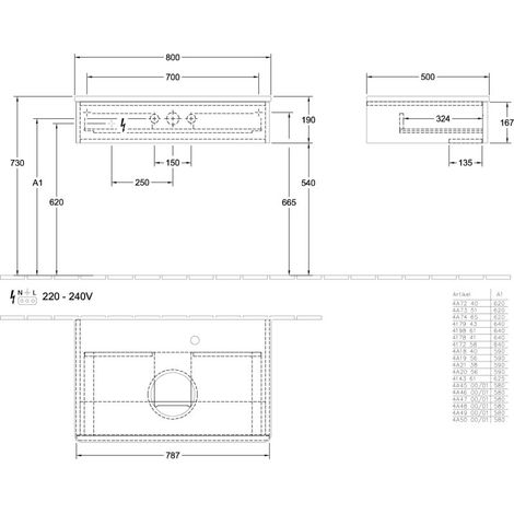 Villeroy & Boch K08150GF WTUS Antao K085 800x190x500mm