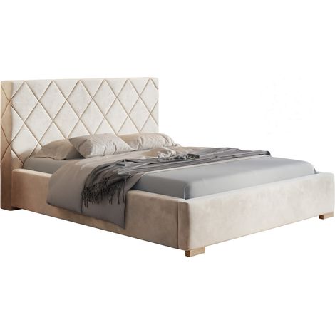 Lit adulte 160x200 cm Aron - Chambre à coucher lit double - Lit avec sommier à lattes, tissu velours (Beige - Amor Velvet 4304) (1/5)