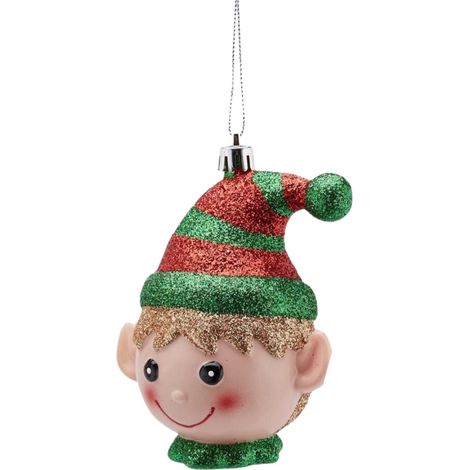Pendaglio per albero di Natale "Testa di elfo" appendibile con cordina, da 11,5 cm -Bianco (1/2)