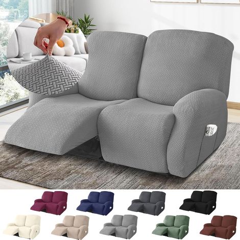 Relax 2 Seater Armchair Cover, Stretch Armchair Cover with Pockets, All-Inclusive Striped Jacquard Relax Sofa Cover, Armchair Protector for Recliner Chair (Light Grey, 6 Pieces) (1/5)