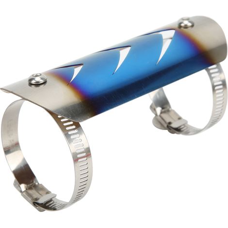 Protecteur de pot d'échappement en acier inoxydable, bouclier thermique universel pour moto, couvre-silencieux teinté bleu (1/5)