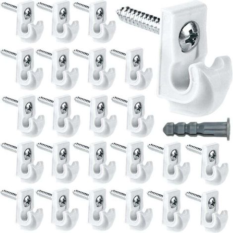 Confezione da 24 staffe per mensole in plastica bianca per impieghi gravosi, clip, viti e tubi di espansione inclusi per ripiani in metallo per armadi.
