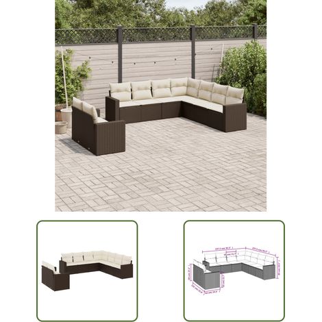 9-tlg. Garten-Sofagarnitur mit Kissen Braun Poly Rattan (1/3)