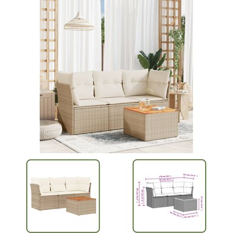 The Living Store 4-tlg. Garten-Sofagarnitur mit Kissen Beige Poly Rattan - Gartensortiment - Outdoor Möbel - Gartenlounge - Lounge Set - Rattan Sofa (1/3)