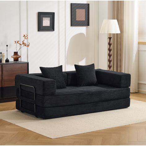 Sofá de suelo convertible, cama auxiliar plegable de pana negra, 185 x 92,5 x 60 cm DESVIAE (1/5)