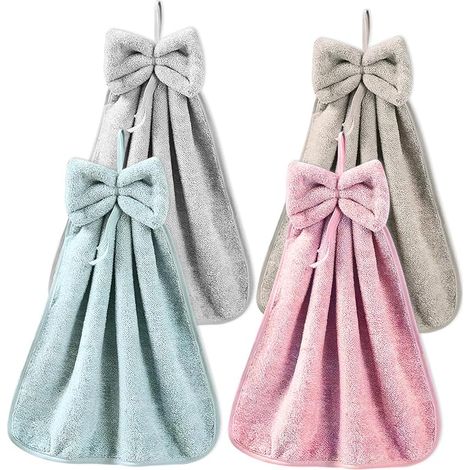 Lot de 4 serviettes en microfibre, 35x34cm, avec boucle de suspension, super absorbantes, douces et charmantes, idéales pour la cuisine et la salle de bain. (1/5)