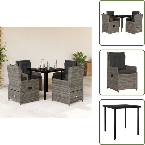 Mesa de jardín - vidaXL Set comedor de jardín 5 piezas con cojines ratán sintético gris - Cojines para sillas