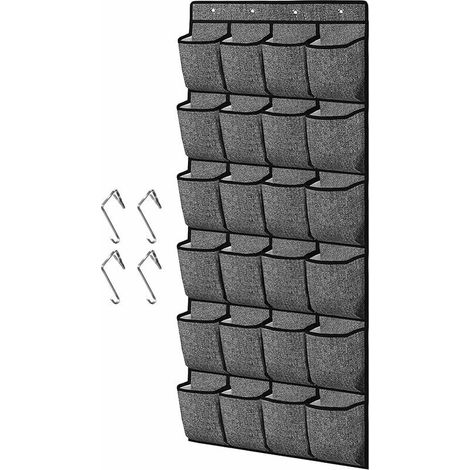 Étagère à chaussures à suspendre sur la porte,Sac de rangement à suspendre,Fixation murale à l'arrière de la porte avec 24 grandes poches et 4 crochets pour placard(gris) (1/4)