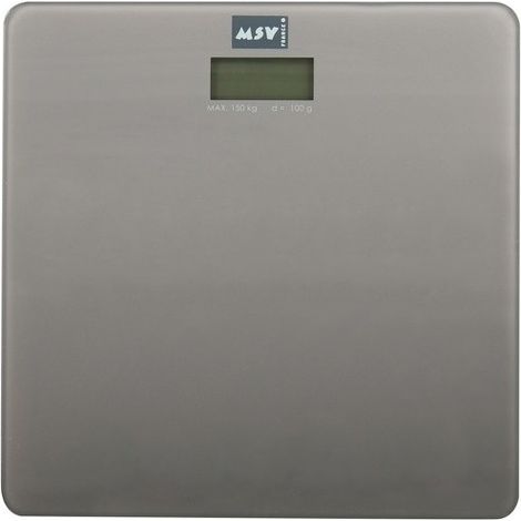 MSV – Pèse personne en verre taupe 30x30cm – Haute précision jusqu'à 180 kg – Écran LCD éclairé – Piles incluses