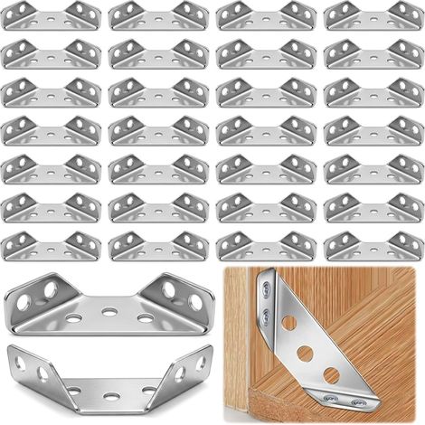 Connecteurs d'angle en Acier Inoxydable, 40 Pcs Connecteur D'angle de Meuble Triangulaire, Équerre de Fixation en Métal, Équerre de Coin, Support d'Angle Triangulaires pour Meubles Armoires Chaises (1/5)