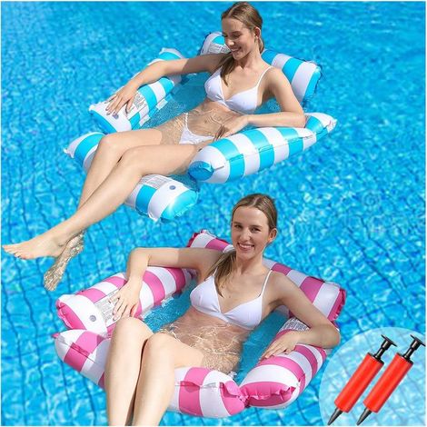 Hamac pour Piscine Gonflables, Ensemble de 2 Pièces de la Piscine à Lit Flottant à Quatre Tubes avec Filet Matelas Flottante (1/5)