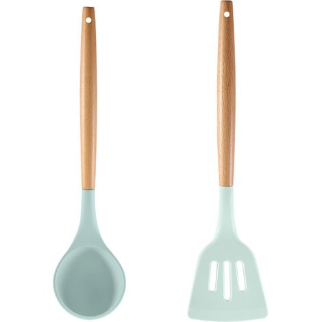 Spatule En Silicone - Manche En Bois - Résistant Jusqu'à 250 °C - Pour Cuisinière À Induction Et Recettes Sans Adhérence - 2 Pièces (1/5)