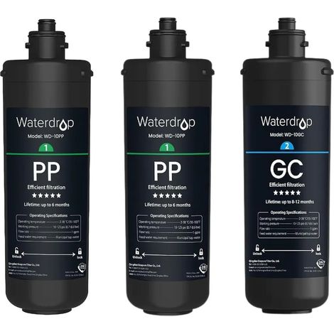 Waterdrop Filtres de rechange TSA&TSB, lot de 3 (2 x 10PP, 1 x 10GC), pour systèmes de filtration 3 étapes TSA/TSB (1/5)