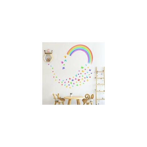 Stickers Muraux Arc-en-Ciel Colorés Papillons et Nuages pour Chambre Bébé Enfant Décoration Murale Pépinière Salon (1/4)