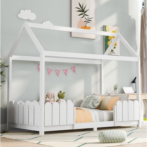 lit chambre couchage maison enfant 90x200 bois blanc OKMYHOME (1/5)