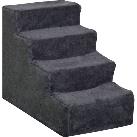 Scaletta per Cani Portatile a 4 Gradini 60x35x44 cm in Tessuto Vellutato Sfoderabile e Legno Grigio Scuro (1/5)