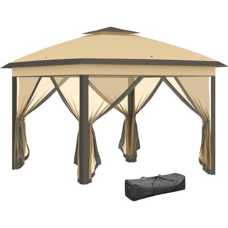 Tonnelle 3 x 3 m barnum de jardin Pop-up tente pliant double toit 4 moustiquaires zippées amovibles + sac de transport (1/5)