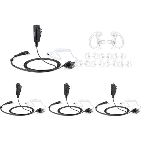 Pack of 4 acoustic tube surveillance headsets with earpiece and push-to-talk microphone for Kenwood Baofeng HYT 2-pin