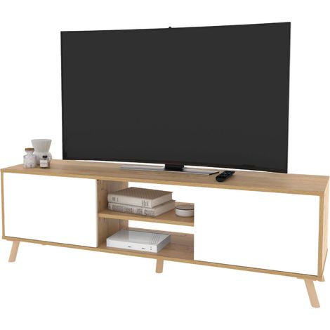 Mueble de TV 160 cm Oslo salón 2 puertas 1 estante central patas ABS roble gold y blanco mate