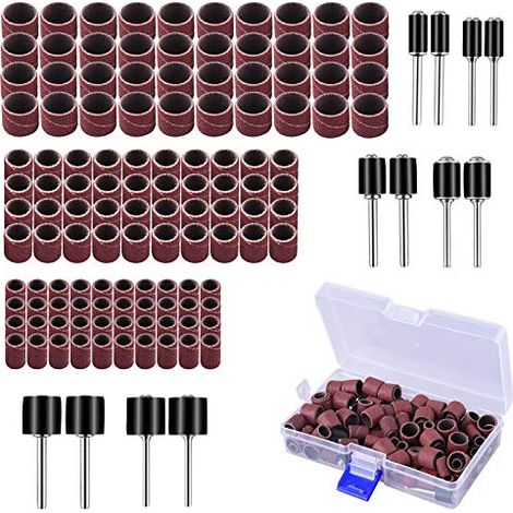 132 Pièces Caoutchouc Tambour De Ponçage avec Boîte Gratuite, Comprenant 120 Bandes de et 12 Mandrin pour Dremel Outils Rotatifs - (1/5)