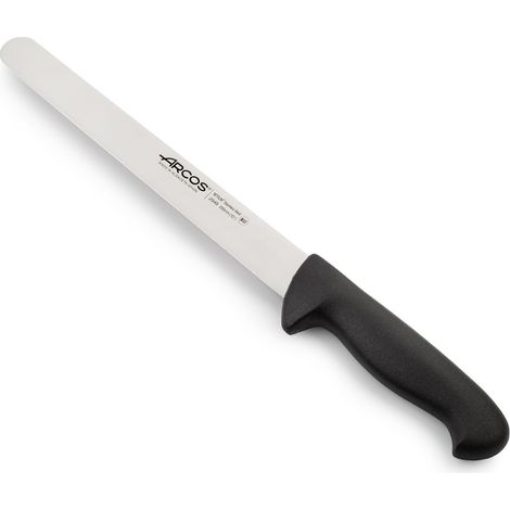 Coltello per salumi Arcos Colore - Prof. 294925 in acciaio inox Nitrum e mango ergonomico nero Polipropilene e 25 lama cm, coperchio espositivo