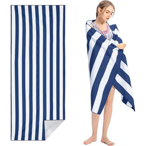 Serviette de plage légère et fine en microfibre extra large – 180,3 x 81,3 cm – Serviette de plage à rayures pour adulte – Serviette de voyage pour vacances, piscine, camping