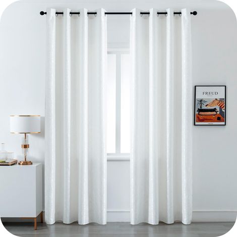 paire de rideaux occultants à motif vagues, effet métallisé, pour salon, chambre, bureau, balcon, porte, fenêtre, 2 panneaux avec œillets (blanc perle, 140 x 280 cm) (1/5)