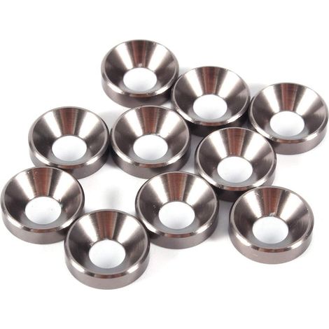 10 rondelle a testa svasata anodizzate M5 in lega di alluminio grigio titanio.
