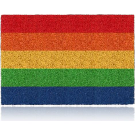 Relaxdays Fußmatte Kokos, Regenbogen, 60x40 cm, rutschfest, wetterfest, Fußabstreifer innen & außen, Türvorleger, bunt (1/5)
