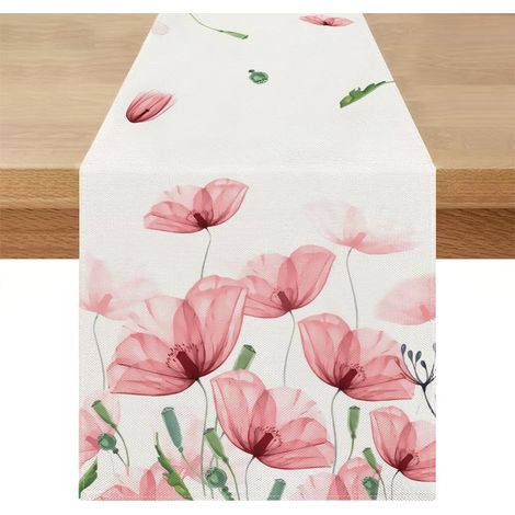 Chemin de Table Printemps Lin Lavable Rose Centre de Table Tissu Été Cuisine Champetre Nappe Décoration pour Anniversaire Mariages des Occasions Spéciales Vacances Décor de Fête 40 x 200 cm (1/5)