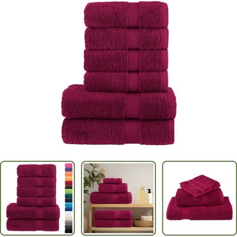 vidaXL Baumwolle - 6 tlg. Premium-Handtuch-Set SOLUND Bordeaux 600 g/m² (1/5)
