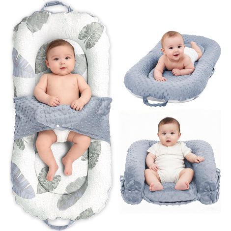 Nid bébé Babynest pour nouveau-né, 0 à 24 mois Chaise longue portable 3-en-1, coussin de ventre pliable et soutien assise bébé, housse amovible 100% coton et velours, idéal cadeau naissance (1/4)