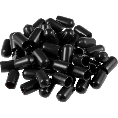 50 Stück Kappen, 7 mm Innendurchmesser, schwarzes Gummi, Gewindeschutz, für Möbel und Schrauben (1/4)