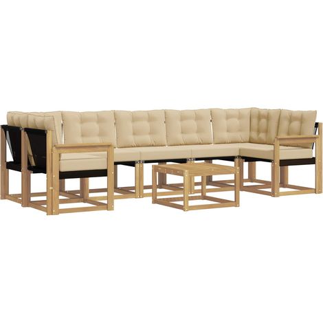 Conjunto de sofás de exterior con cojín 8 pcs y Beige vidaXL