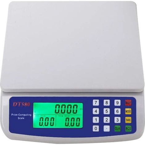 Elektronische Küchenwaage (30 kg), grammgenau, digitale Lebensmittelwaage mit LCD-Display, Netzteil (6 V) nicht im Lieferumfang enthalten, Kapazität: 30 kg/1 g (1/5)
