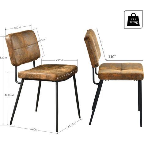 Meubles Cosy – Lot de 2 chaises de salle à manger en tissu microfibre effet suède marron – Dossier ergonomique – Structure en métal noir – Hauteur 83 cm