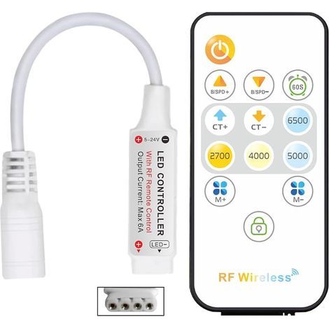 RF Remote Control 13 Keys for LED - Temperature Dimmer 2700K-6500K, Miniature Controller 5V-24V/6A Compatible LED Strips