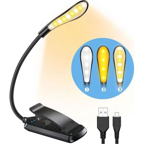 Lampe Livre à Capteur Tactil, 9 LED pour Lire Dans le Lit Rechargeable, 3 Couleurs(Chaud, Froid, Naturel), Liseuse Lampe à Pince pour Lecture Nocturne, Voyages, Camping (1/5)