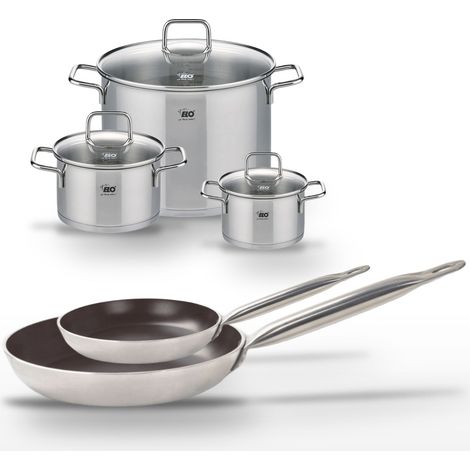 Lot Poêles 24/32 cm avec revêtement céramique sans PFAS et Faitouts 16/20/26 cm Elo Bistro Line Citrin (1/5)