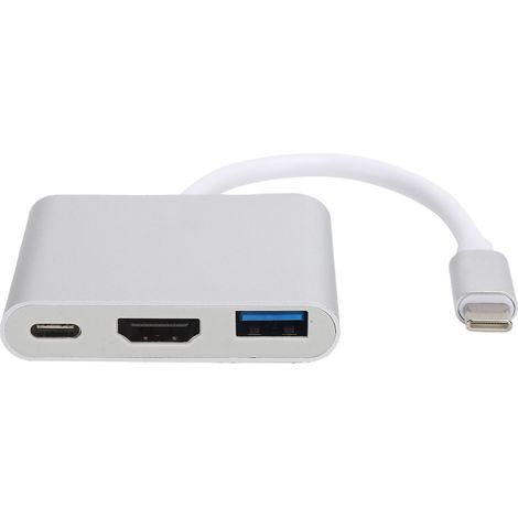 Adaptateur Hub USB-C 3-en-1 avec Port HDMI 4K et Alimentation Argenté (1/5)