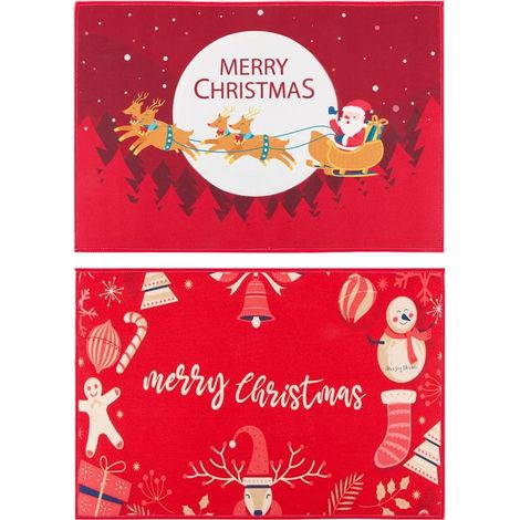2pcs Tapis Porte d'Entrée Paillasson de Nol Tapis de Sol Rouge Design Merry Christmas Traneau du Père Nol Décoration Intérieur Extérieurs Maison Chambre pour Bain Cuisine Salon Fête Nol (1/4)