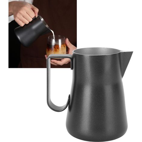 350-ml-Edelstahlbecher für Latte Art mit spitzem Ausguss, Kaffeetasse, italienische Kaffeemaschine für Latte Art, Latte-Art-Ständer, Milchaufschäumer, schwarz (1/5)
