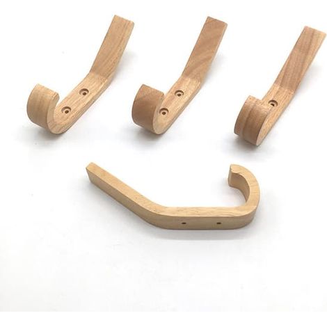 Lot de 4 crochets en bois vintage, capacité de charge de 5 kg, utilisables comme crochets muraux, crochets pour peignoirs, porte-chapeaux, patères, crochets multifonctionnels et crochets pour clés. (1/3)