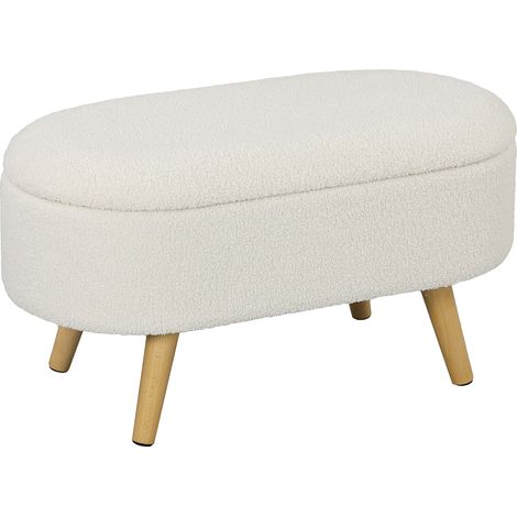 Banc coffre avec couvercle, bois + tissu, pouf multi-salle (flur/salon/chambre), blanc