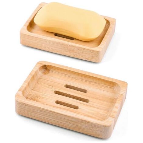 FENOPLASTICALot de 2 porte-savon en bois de bambou naturel porte-savon pour cuisine salle de bain savon éponge (1/5)