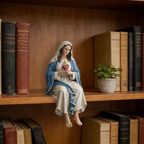 Figurine de compagnon de bureau en résine de la Vierge Marie - Statue de bureau Jésus et Marie en résine - Décoration de table avec panneau I Am with You Always - Cadeau pour pendaison de (1/5)